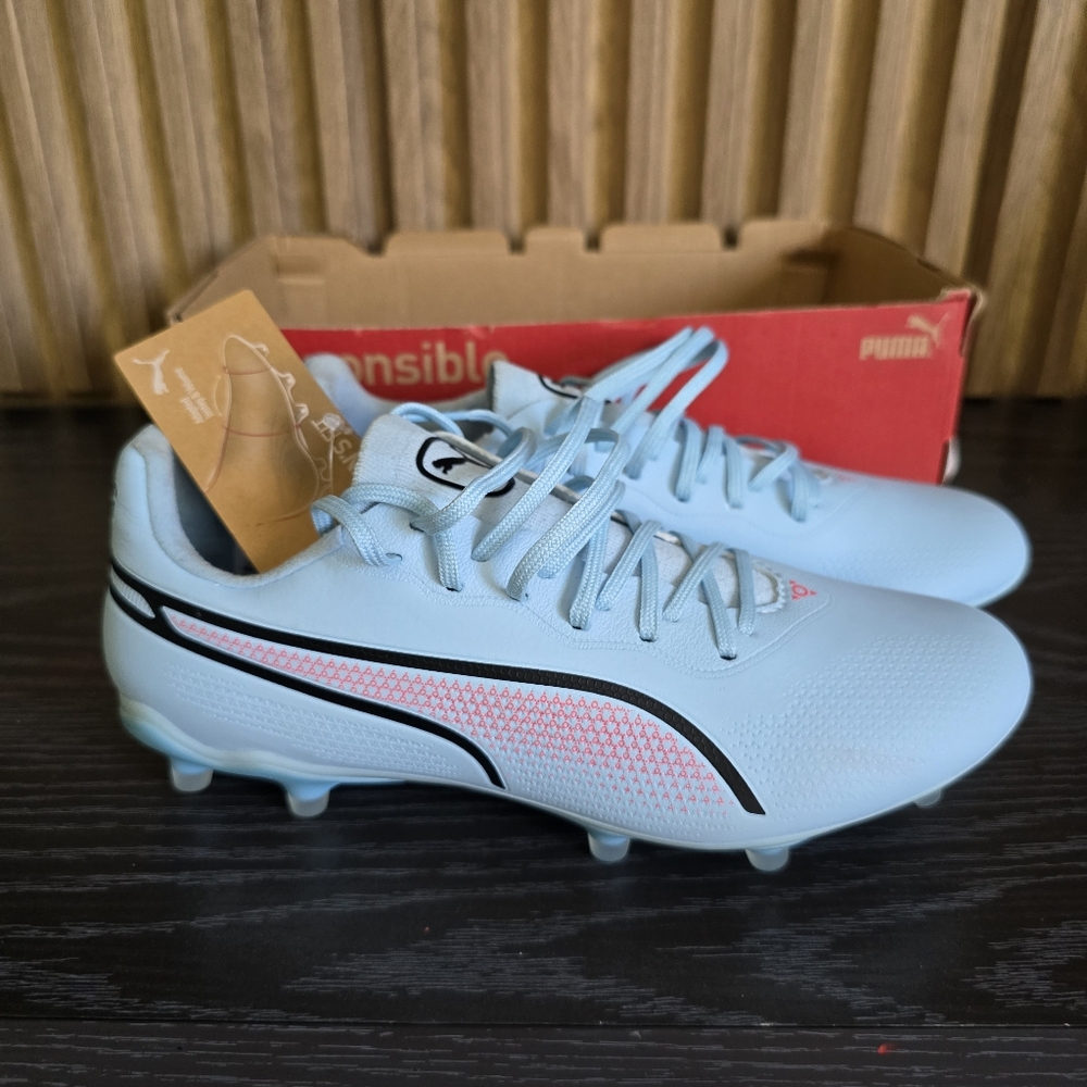 Puma Light Blue Soccer Cleats with Pink Accent